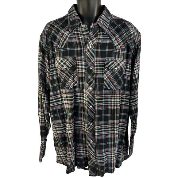 Mens Wrangler Western LS Pearl Snap Flannel Shirt Size 2XT Tall Plaid XXL - Picture 5 of 6